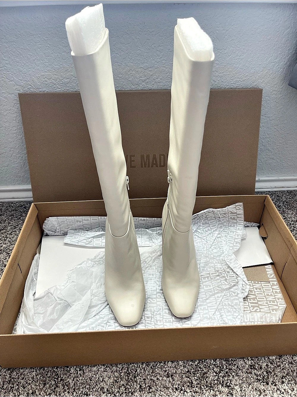 Steve Madden Ally White Leather Heeled Boots